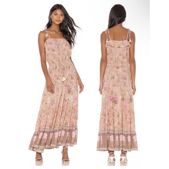 Nwot SPELL & THE GYPSY Dress M Pink Floral Patchwork Fit&Flare Tiered Ruffle - Picture 1 of 13